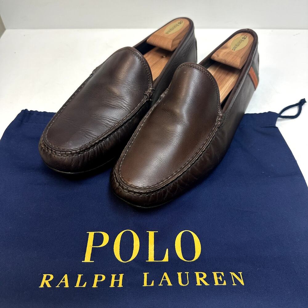 VGUC Ralph Lauren Purple Label Hayward Driver Loafer Brown Calf Made in Italy 9